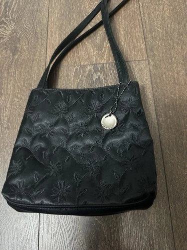 NINE WEST Black satin flower stitched handbag