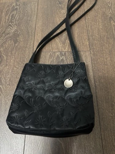 NINE WEST Black satin flower stitched handbag - photo 2