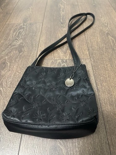 NINE WEST Black satin flower stitched handbag - photo 3
