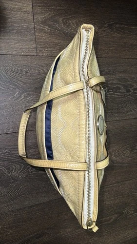 Vintage Y2K COACH Tote Bag Yellow Patent Brass Hardware Navy - photo 3