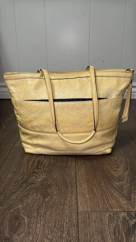 Vintage Y2K COACH Tote Bag Yellow Patent Brass Hardware Navy - photo 5