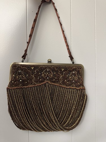 Y2K Vintage Elegant Brown&Gold Beaded Clutch
