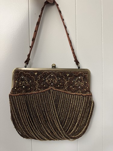 Y2K Vintage Elegant Brown&Gold Beaded Clutch - photo 2