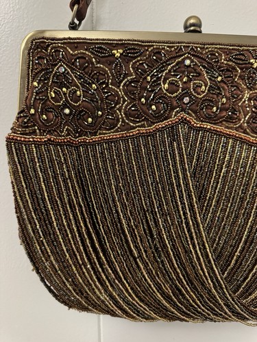 Y2K Vintage Elegant Brown&Gold Beaded Clutch - photo 3