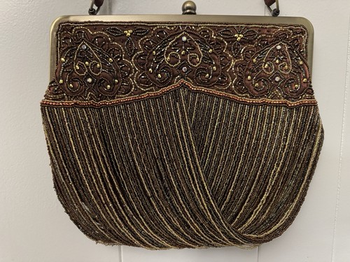 Y2K Vintage Elegant Brown&Gold Beaded Clutch - photo 4