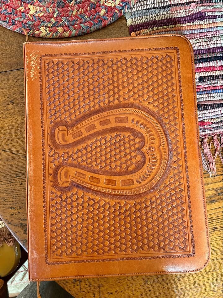 Vintage Hand-Tooled Leather Portfolio - Western Horse