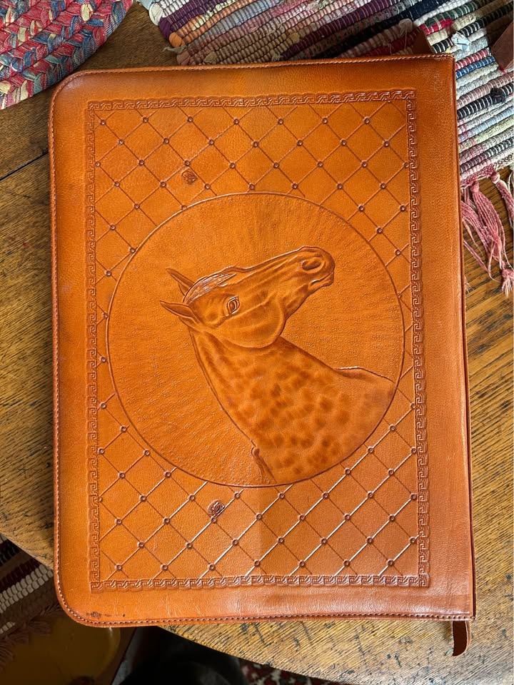 Vintage Hand-Tooled Leather Portfolio - Western Horse - photo 2
