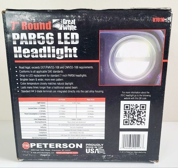 Peterson 7" Round LED Headlight D.O.T. Legal Used - photo 3