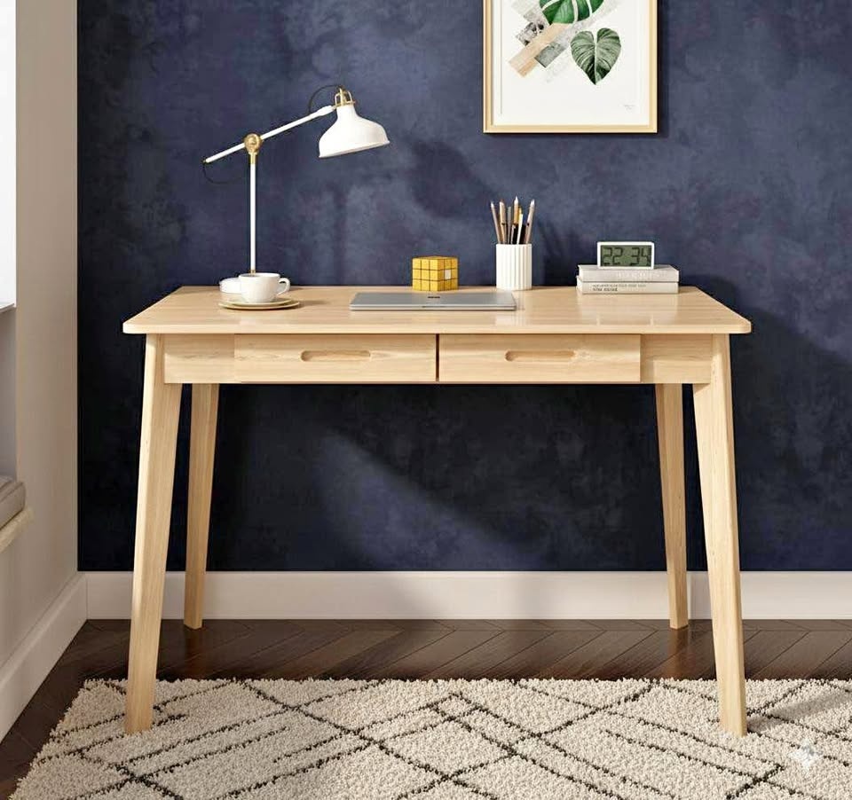 Modern Light Oak Writing Desk with Drawers