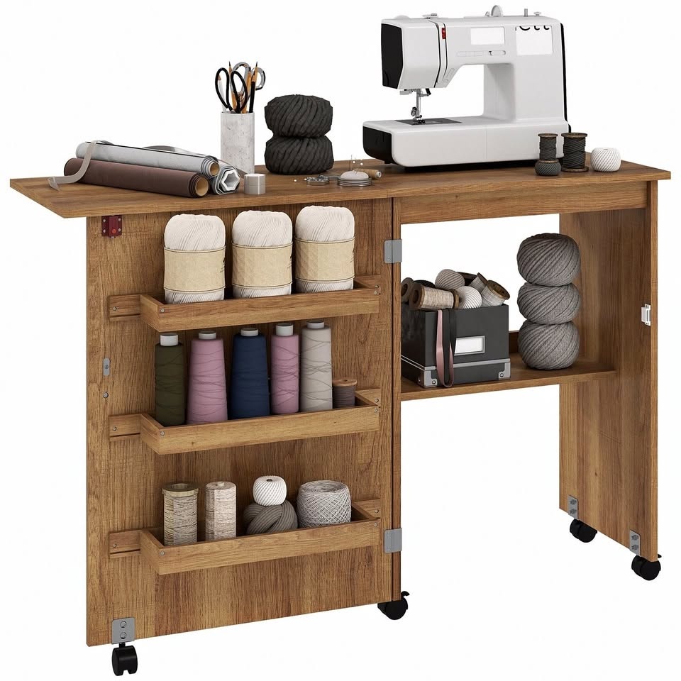 HOMCOM Folding Sewing Table, Rolling Sewing Machine Cabinet