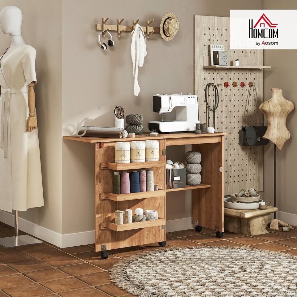 HOMCOM Folding Sewing Table, Rolling Sewing Machine Cabinet - photo 2