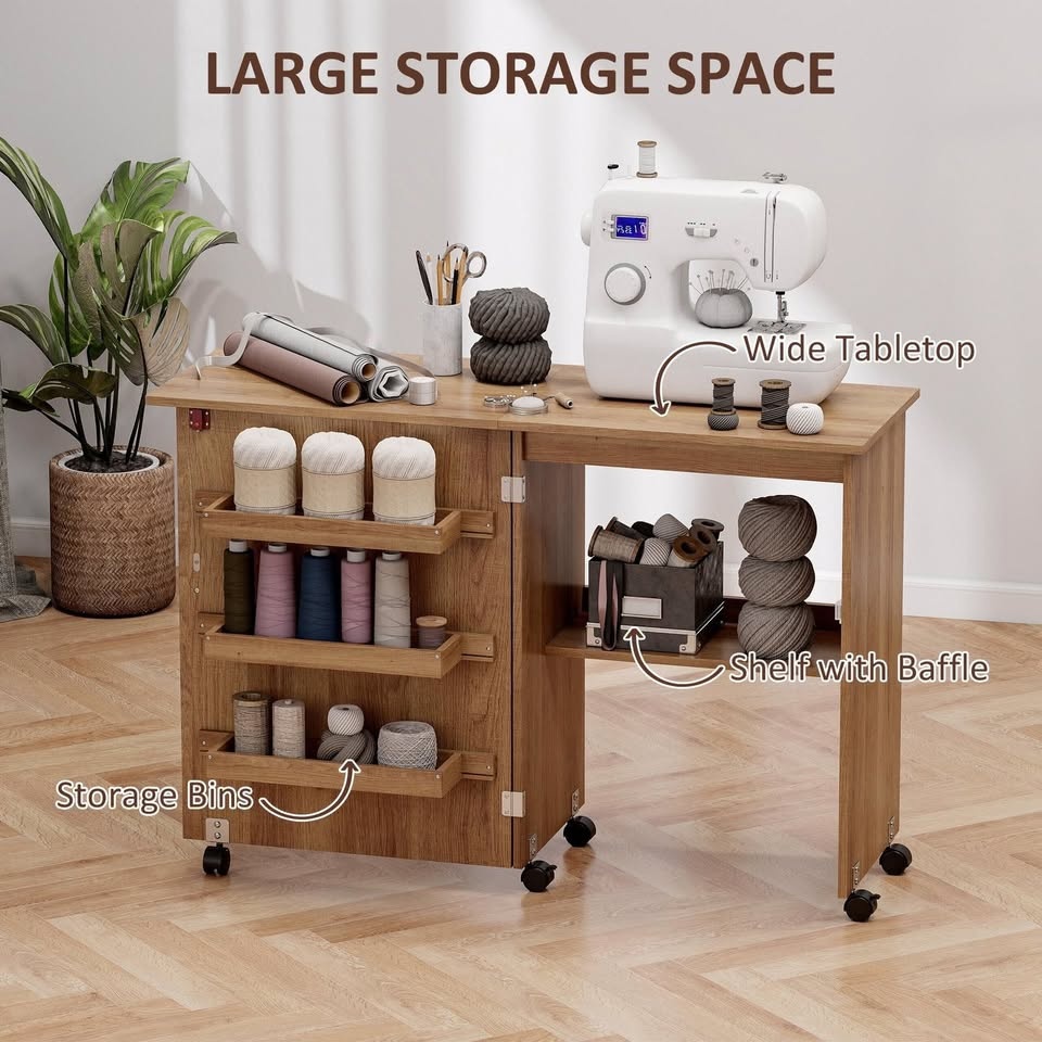HOMCOM Folding Sewing Table, Rolling Sewing Machine Cabinet - photo 4