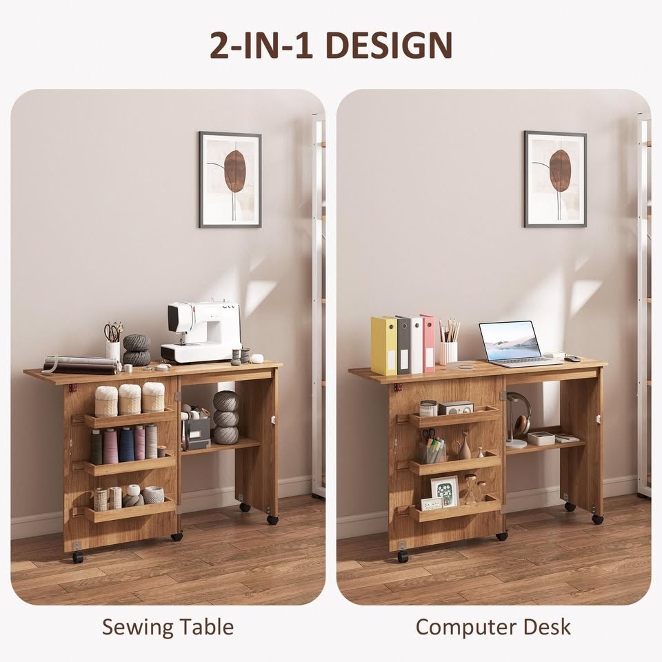 HOMCOM Folding Sewing Table, Rolling Sewing Machine Cabinet - photo 5