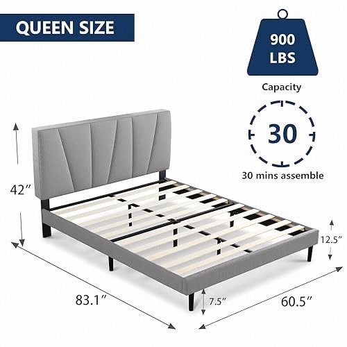 Molblly Queen Bed Frame Upholstered Platform with Headboard - photo 2