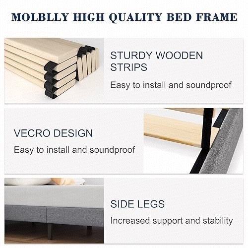 Molblly Queen Bed Frame Upholstered Platform with Headboard - photo 5
