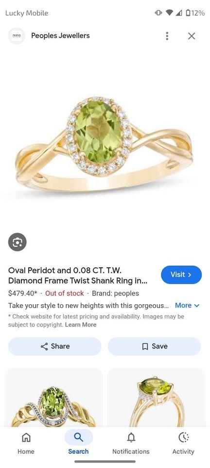 10k yellow gold ring with peridot stone and diamond frame size 7 - photo 5