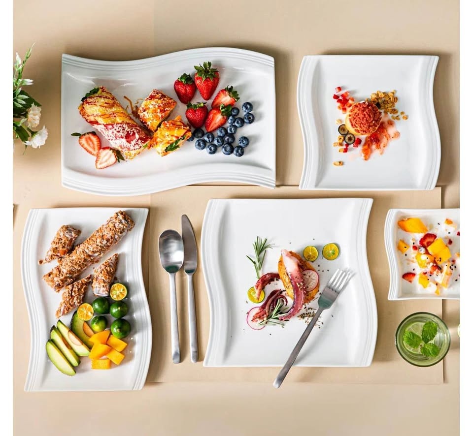 51- piece Square Porcelain Dinnerware Sets, Service for 12