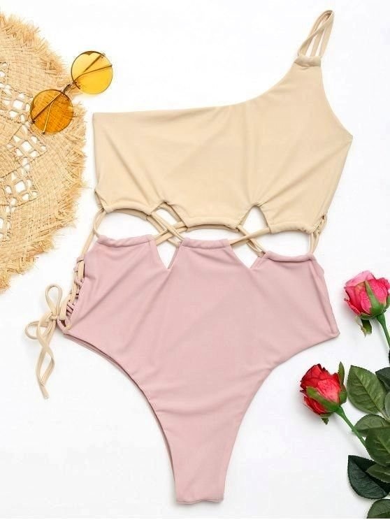 *NEW* (S) ZAFUL Lace-up One Shoulder Swimsuit