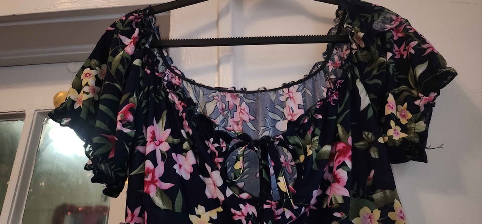 Shein Navy blue floral off the shoulder dress - photo 3