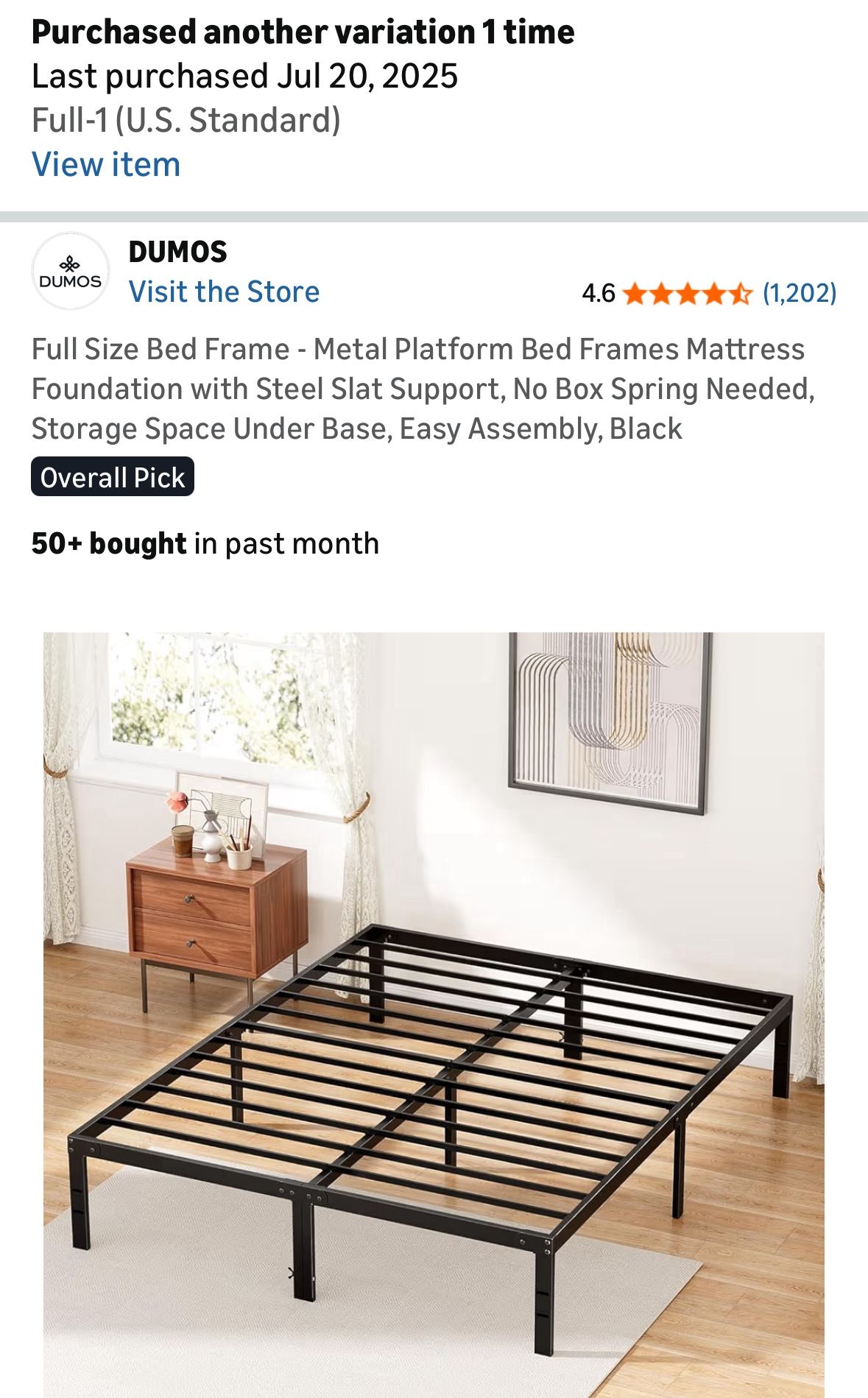 DUMOS Full Size Metal Bed Frame – Platform Style