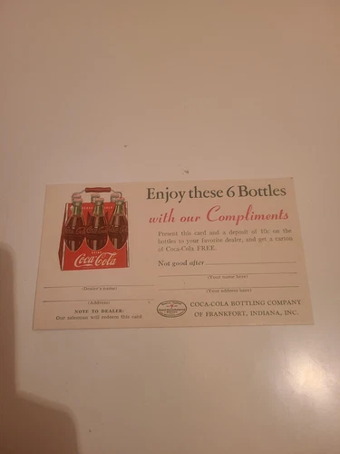 Vintage 1950s Coke FREE 6-pack Coupon Unused