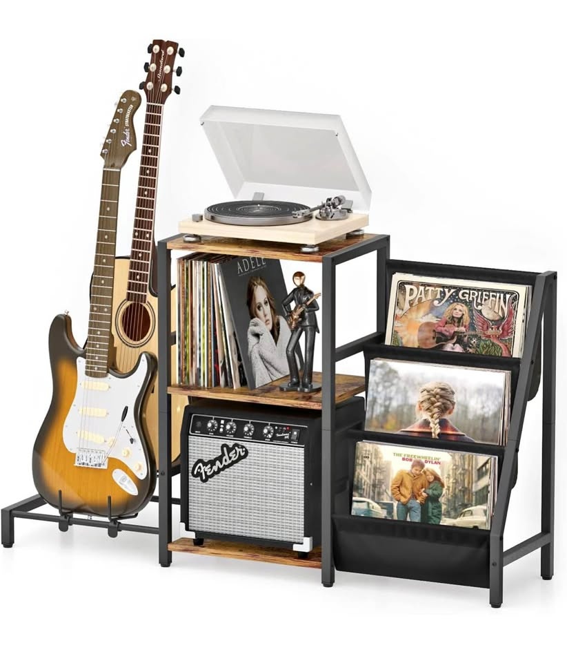 Record Player Stand, Guitar Stand for Acoustic, Electric Guitar