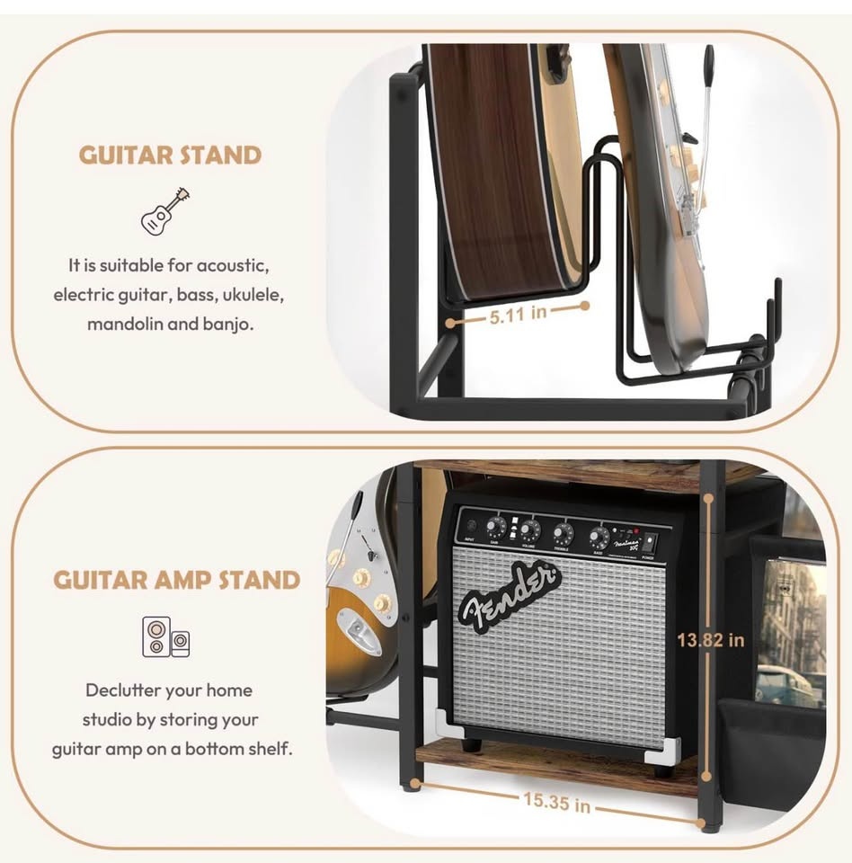 Record Player Stand, Guitar Stand for Acoustic, Electric Guitar - photo 4