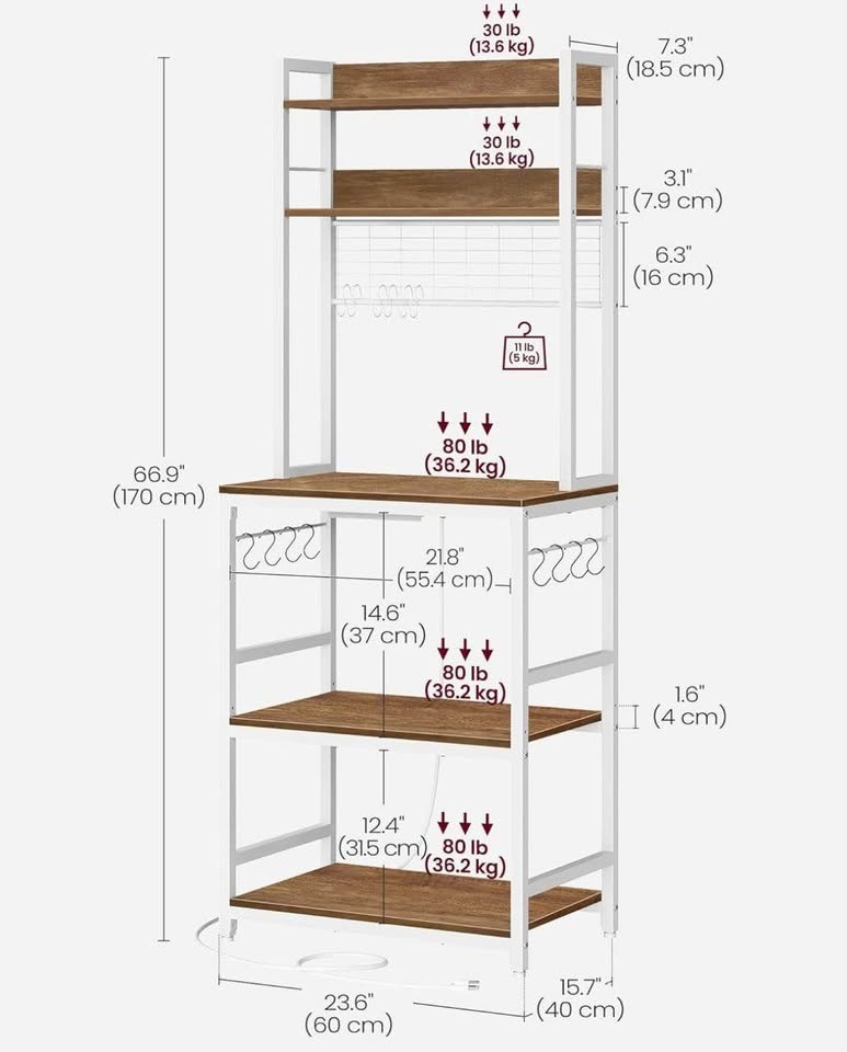 VASAGLE Bakers Rack with Power Outlet (NEW) - photo 3