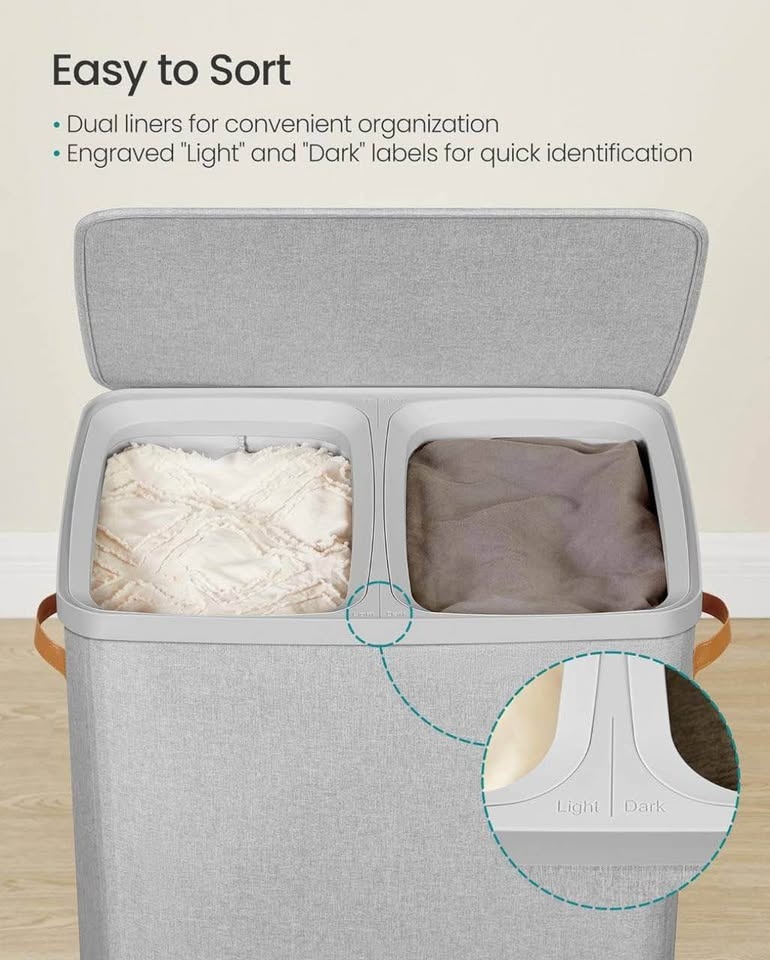 SONGMICS Laundry Basket – 44.9 Gal Dual-Compartment (NEW) - photo 3