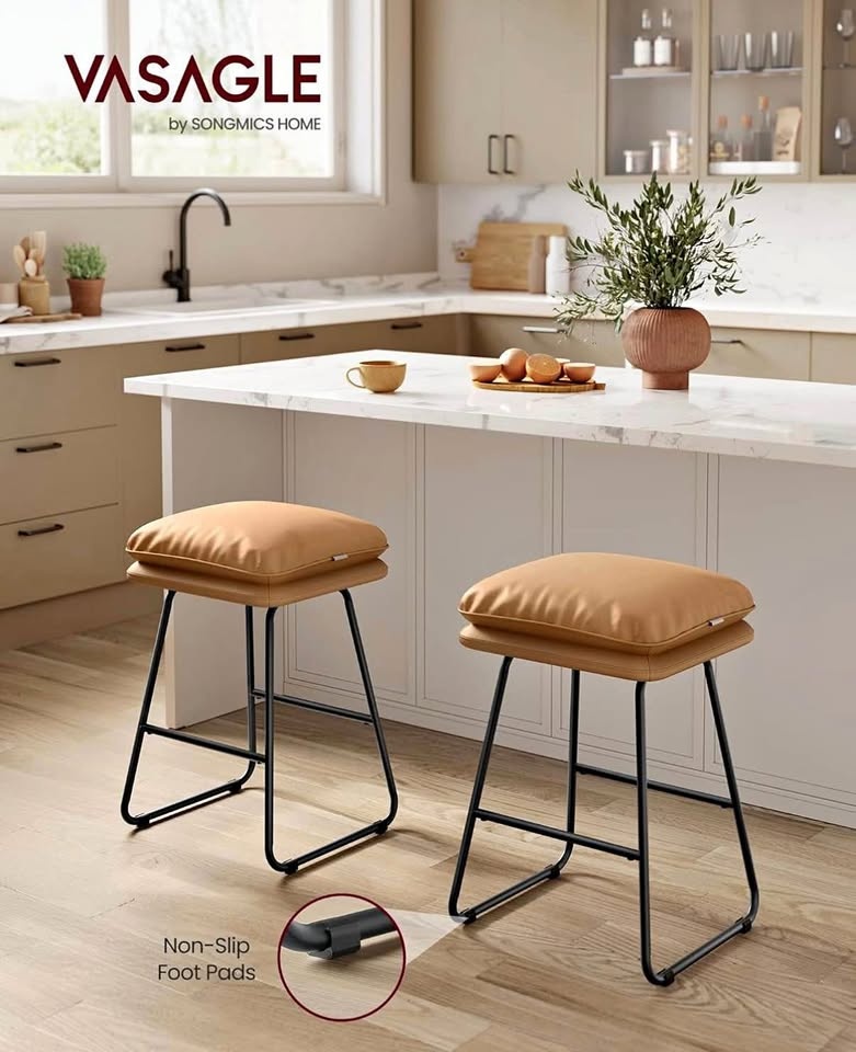 🔥BRAND NEW VASAGLE Bar Stools – Set of 2 | Caramel Brown🔥