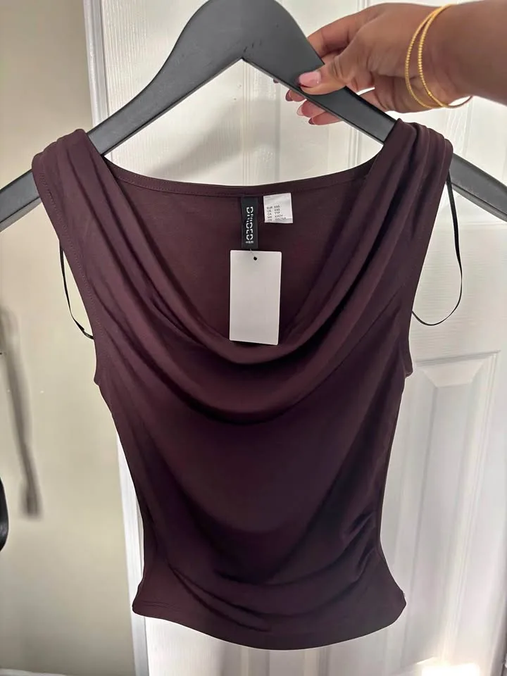 Draped burgundy off the shoulder versatile top thumbnail