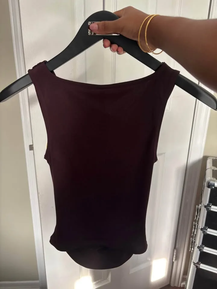 Draped burgundy off the shoulder versatile top image indicator(3)