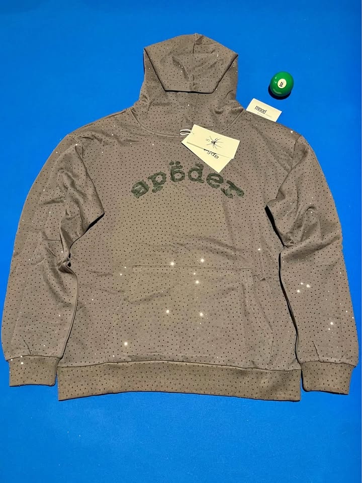 SP5DER Worldwide Grey and Black Rhinestone Hoodie