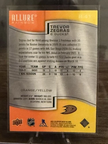 2021-22 Upper Deck Allure - Rookies Trevor Zegras R-41 Orange / - photo 2
