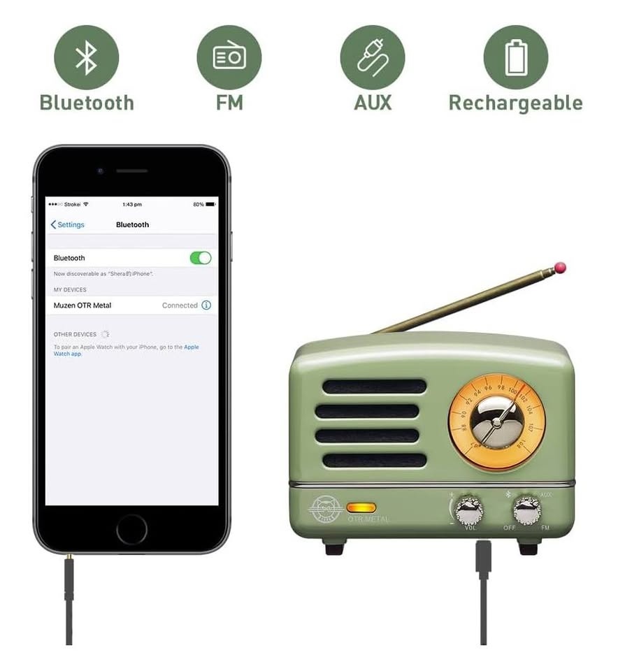 Muzen Portable Bluetooth Speaker, Premium OTR Metal Radio - photo 5