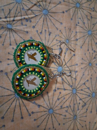 Beaded Green Eagle Earrings