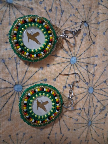 Beaded Green Eagle Earrings - photo 2