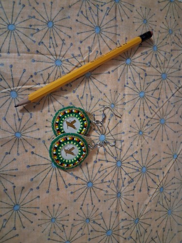 Beaded Green Eagle Earrings - photo 4