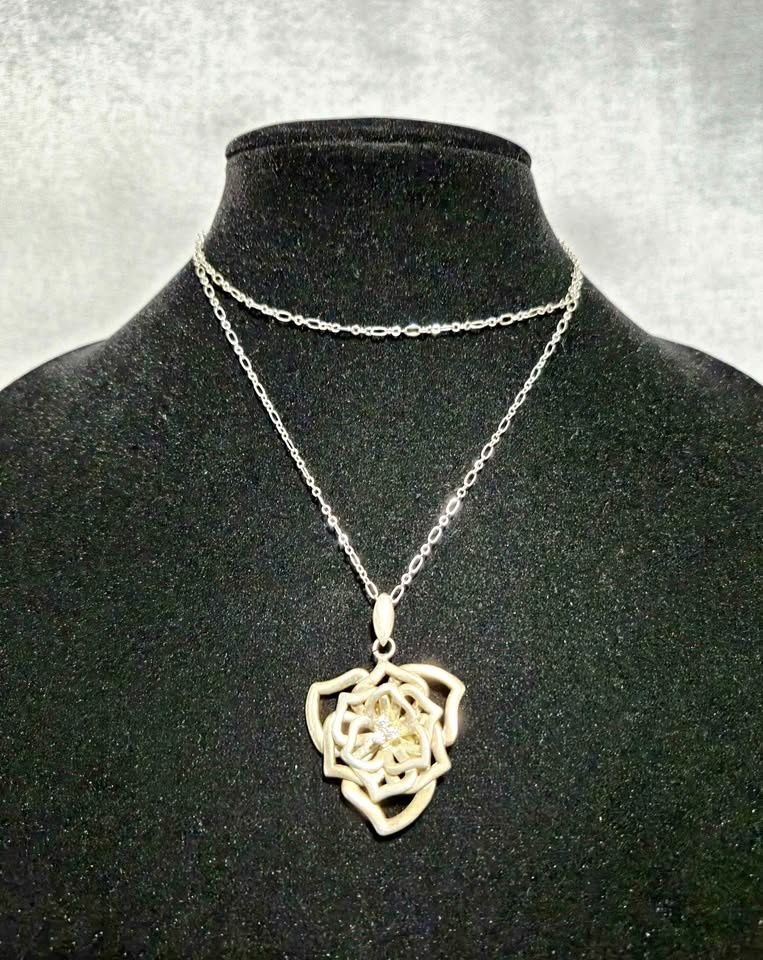 Camelia Flower With Stone Pendant Necklace $30