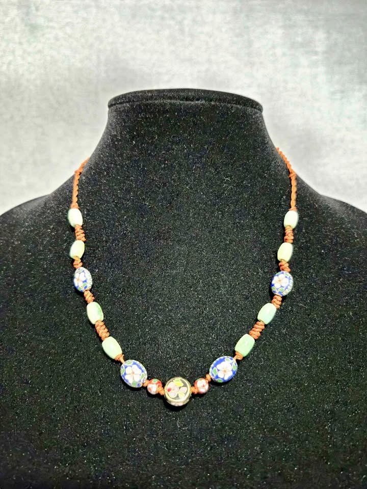 Cloisonne And Jade Necklace $20