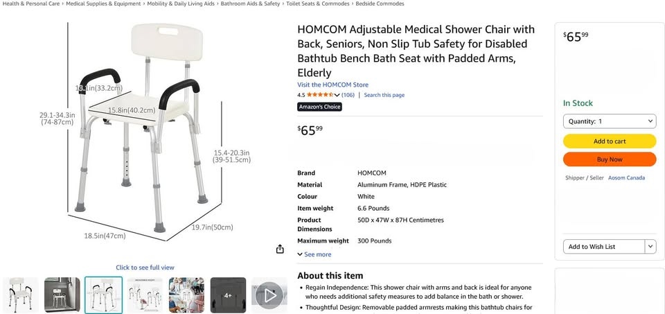 Adjustable Medical Shower Chair with Back (Seniors) 🥕 - photo 2