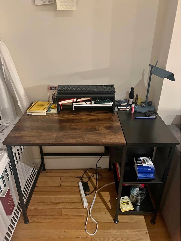40” Office Desk with 2-tied shelves (rustic oak and black)