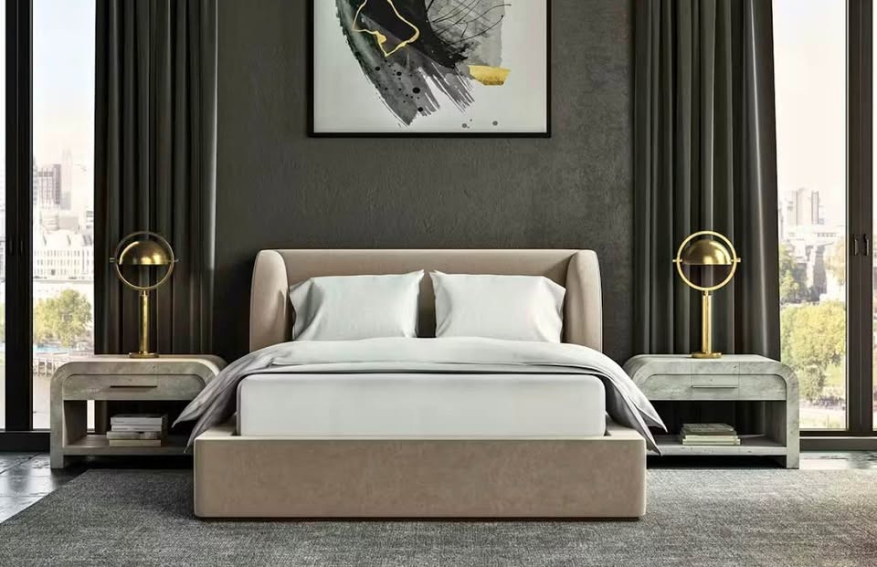 Saatva Cassis, King, Taupe Vintage Velvet Bed Frame, New
