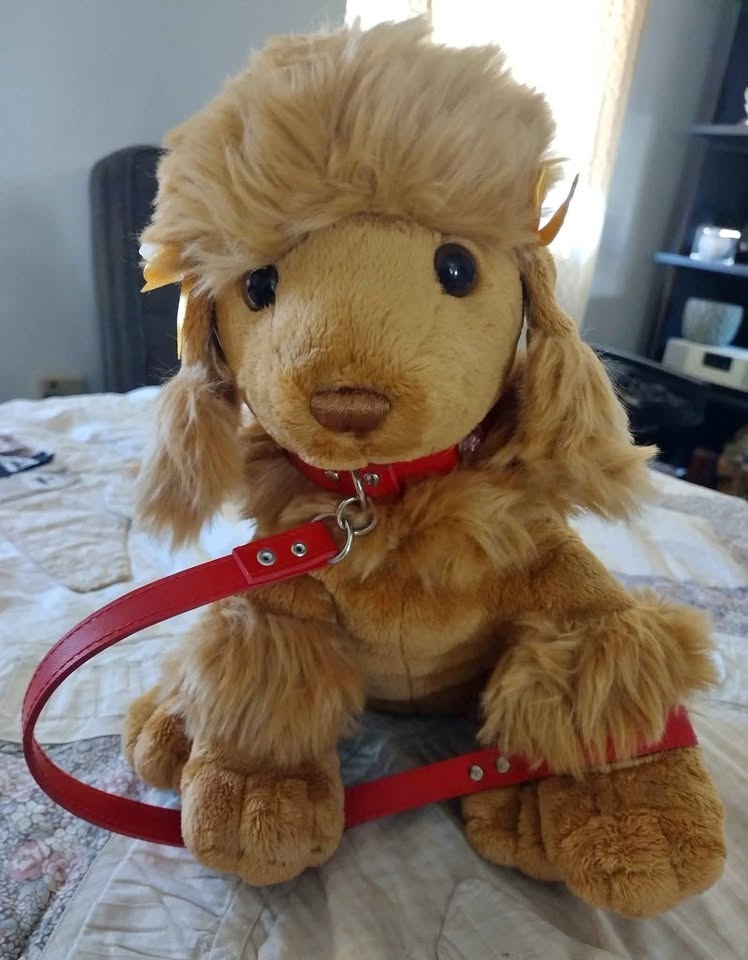 Adorable Poddle plush dog with leash