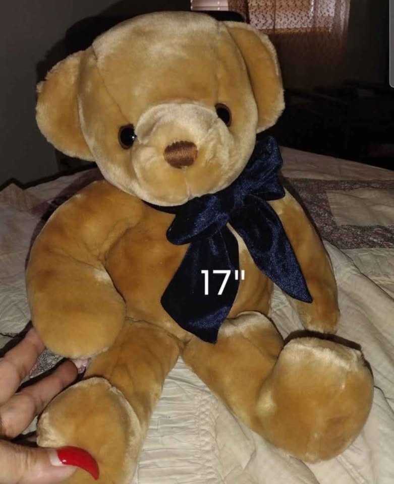 17"H soft big brown eyed honey bears with large bows - photo 5