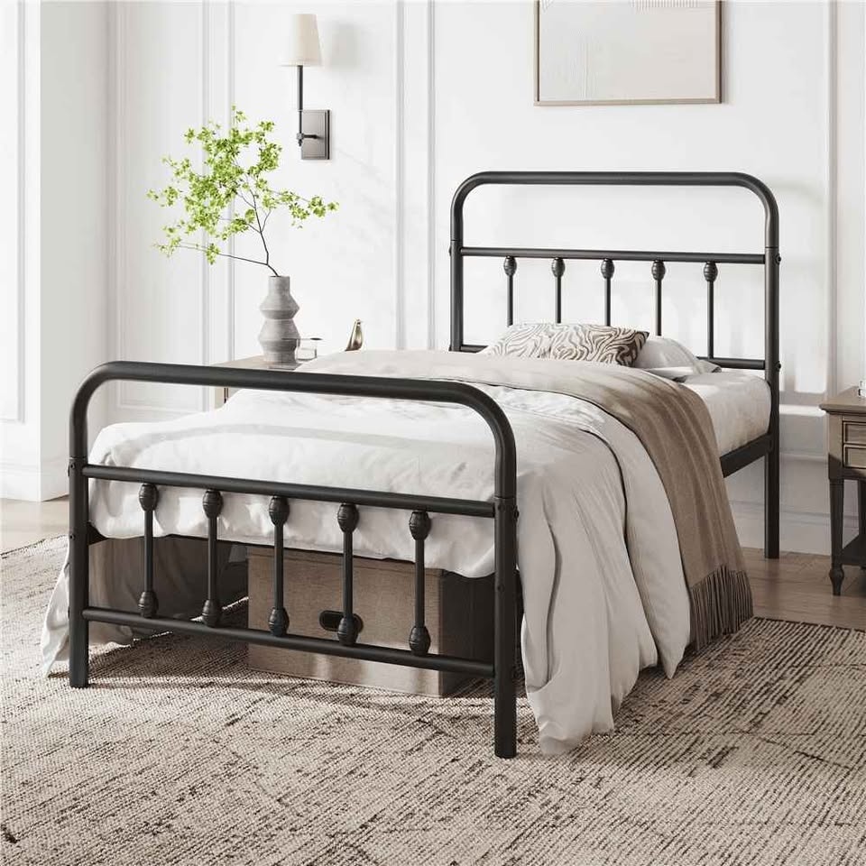 Fullfurnique Metal Platform Bed, Twin, Black - photo 2