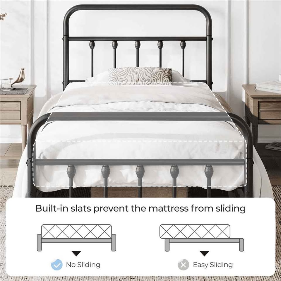 Fullfurnique Metal Platform Bed, Twin, Black - photo 5