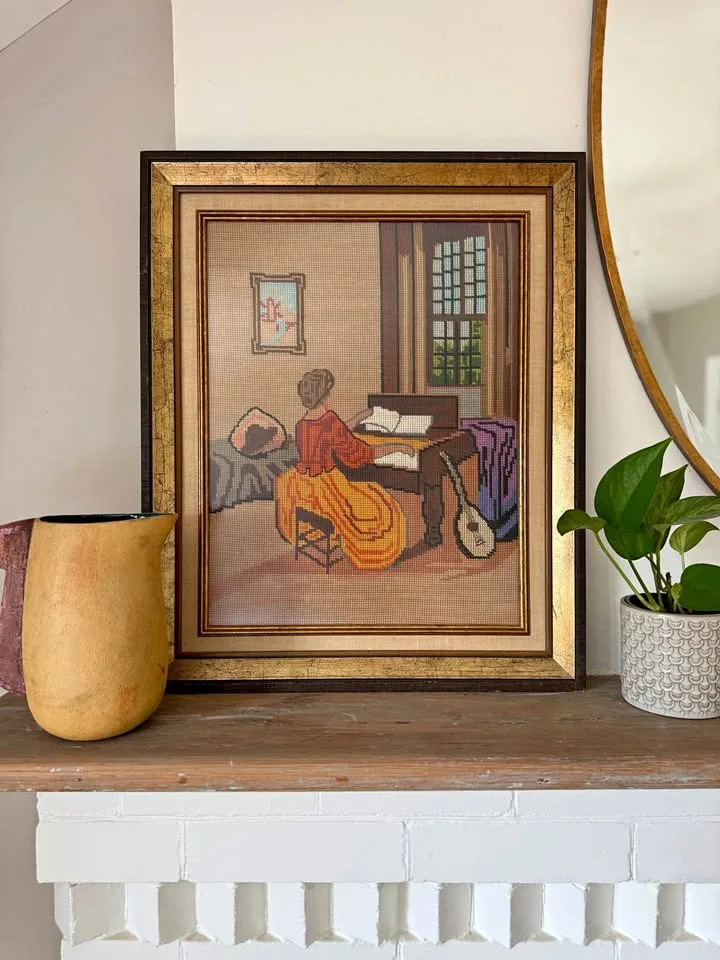 Vintage Needlepoint - Woman Playing Piano thumbnail