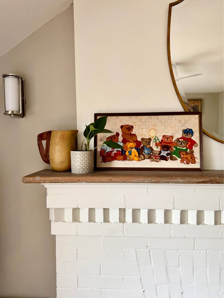 Charming Framed Teddy Bear Needlepoint Wall Art