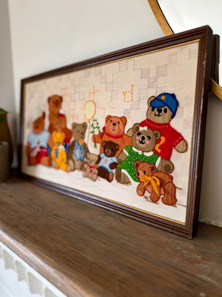 Charming Framed Teddy Bear Needlepoint Wall Art - photo 2